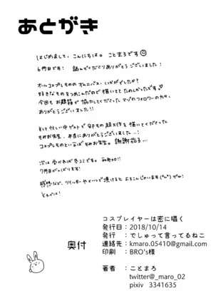 Cosplayer wa Mitsu ni Sasayaku