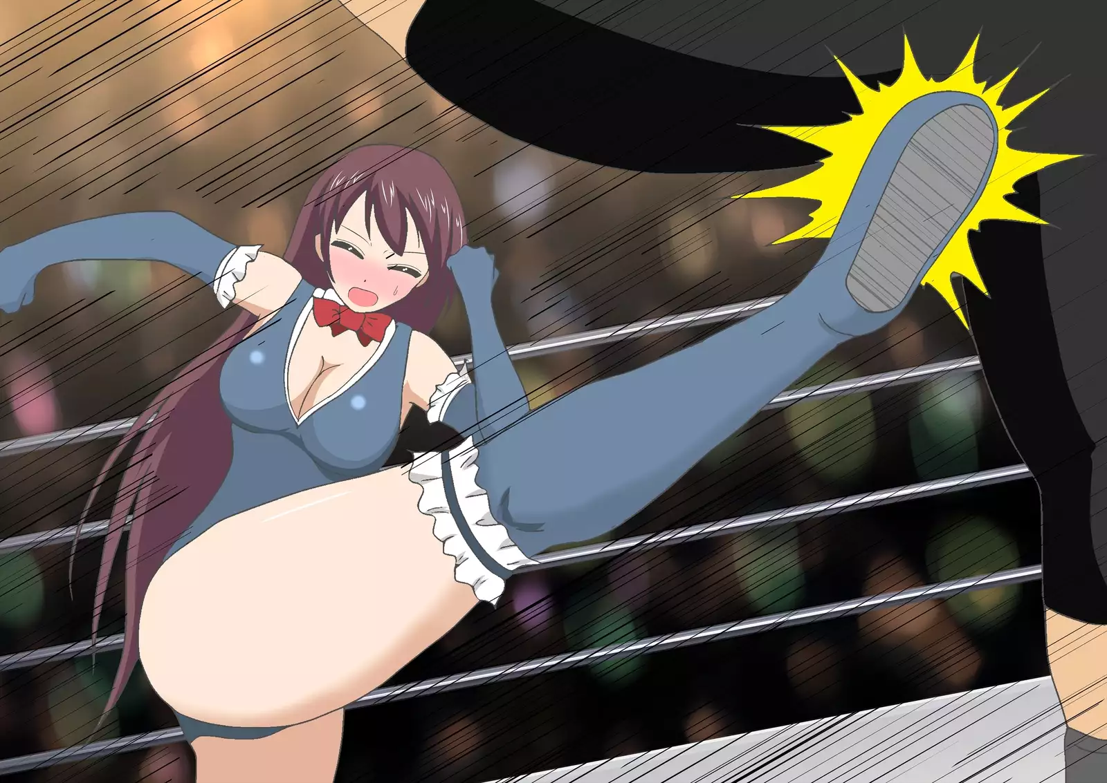 In a pro wrestling match with schoolgirls, I was totally beaten up.